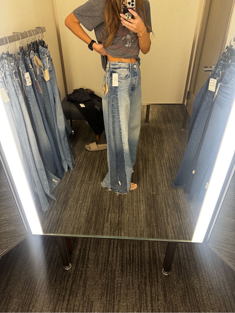 MOTHER Pipe Dream Two-Tone Light Blue Straight Leg Jeans